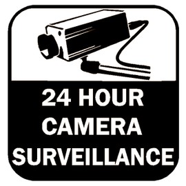 Dan's Decals 24 Hour Surveillance Decal, Security Camera Sticker, Smile You're On Camera Vinyl Window Sticker (H 6 by L 6 inches, White)