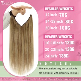 YoungSee Wire Real Hair Extensions Balayage Invisible Wire Hair Extensions Medium Brown Fading to Brown Hair Extensions Transparent Wire Real Hair Extensions Easy-to-Install Hair Extensions 80G 18In