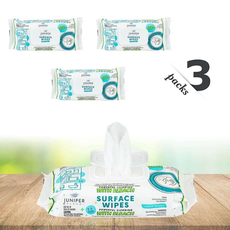 Juniper CLEAN 3 Pack Surface Cleaning Wipes with Bleach, All-Purpose