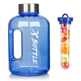 Half Gallon Water Bottle with Infuser, BPA Free 84oz Large Water Bottle Dishwasher Safe Hydration with Motivational Time Mark Leak-Proof 2.5L Sports Water Bottle for Camping Sports Workouts(Blue)