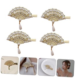 Vaguelly 4pcs Elegant Pearl Fan Hairpins Stylish Hair Clips for Women Unique Hair Accessories for Daily Use Lightweight and Durable Headdress for All Ages