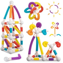 LONEEDY 48PCS Retractable Magnetic Sticks Building Toy Set-Flexible Magnetic Rods & Balls,Educational Building Blocks for 3+Kids (48PCS)