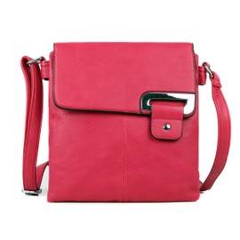 AOSSTA Women's Cross Body Shoulder Messenger Bag Multiple Slip and Zip Pockets Handbag with Storage Pocket Adjustable Strap (Red)