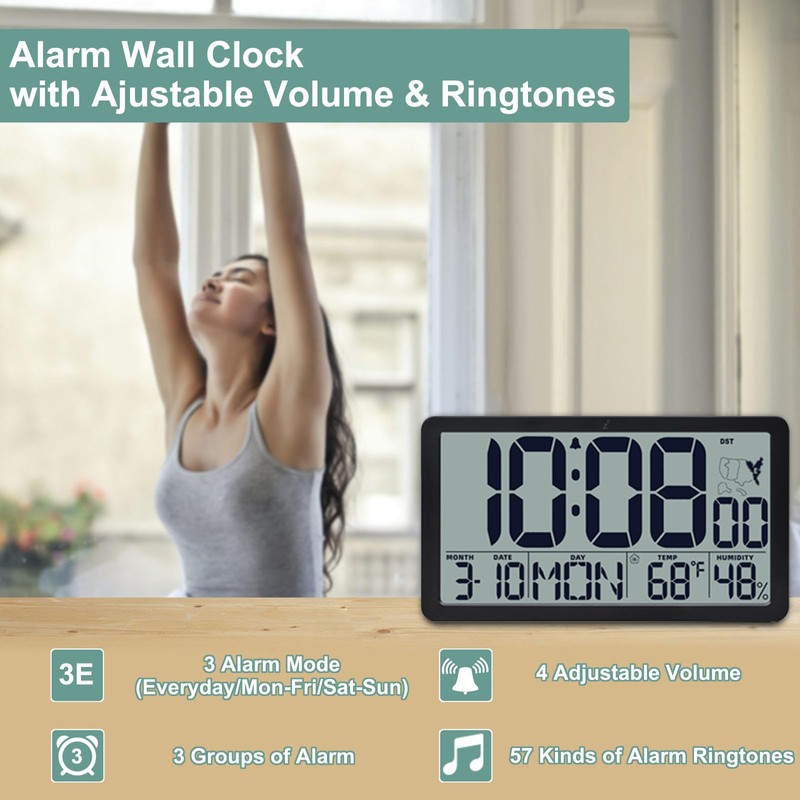 Atomic Wall Clock Battery Operated,10.5 inch Digtial Desk Clock with