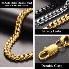Richsteel Men's Curb Chain 6/10/14 mm Wide 36 cm - 76 cm Long Cuban Chain Hip Pop Punk Chain for Joys Model, Stainless Steel
