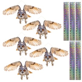 Lifreer Bird Scarer, 5 Pieces Bird Scarer, Falcon Fake Owl, Reflective Owl Hanging Decoration to Keep Birds Away from Patio, Garden, Window, Porch, Tree