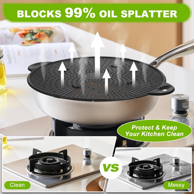 Silicone Splatter Screen for Frying Pan - 11 Inch Heat-Resistant