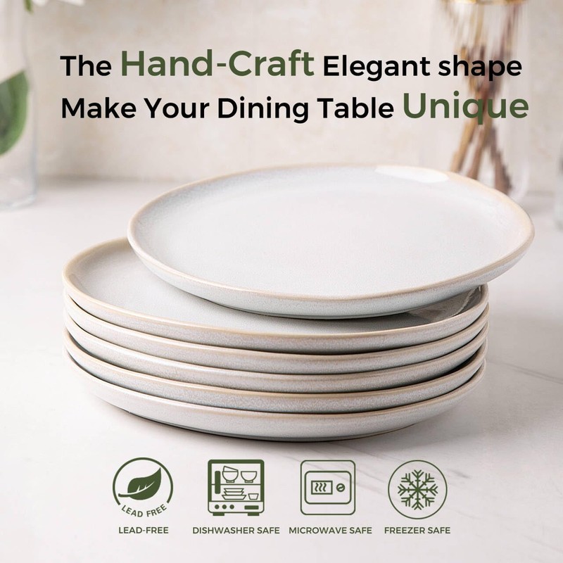 AmorArc Ceramic Dinner Plates Set of 6, 10.5 Inch Handmade