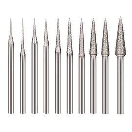 10 Pcs Various Sizes Diamond Mounted Grinding Head Burrs Stone Carving Bits for Rotary Tools with 3/32" Shank(D Type Spiked Shape)