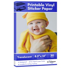 8.5x14 inch Printable Transparent Vinyl Sticker Paper for Inkjet Printer, Legal Size 30Pack Water-Resistant Removable Adhesive Lable Paper Elygrap
