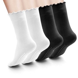 Soleeya 4 Pairs of Ruffle Yoga Socks Women's Multicoloured Pilates Socks with Ruffles Non-Slip Socks Women for Ballet Gym Dance, Universal Size Stopper Socks Cotton Without Seam ABS Socks Women,