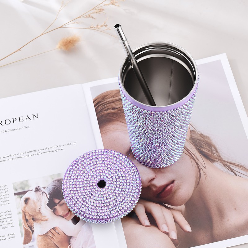 500ml Water Bottle Stainless Steel Rhinestone Decoration Vacuum Water Cup