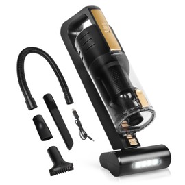 Auto Dynasty Car Vacuum Portable Mini Handheld Vacuum Cleaner 4500PA Powerful High-Suction Motorized Brush with LED Light, Black/Gold