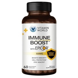 Vitamin World EpiCor 500 mg, Immune Health Support, Gluten Free, Vegetarian, 60 Capsules