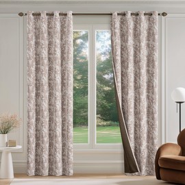 FMFUNCTEX Brown Floral Jacquard Blackout Curtains 84 Inches Long for Bedroom, Scroll Flower Chenille Farmhouse Curtains for Living Room Darkening Thermal Insulated Grommet Window Drapes 2 Panels