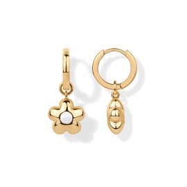 PAVOI 14K Yellow Gold Plated Flower Dangle Huggie Earrings for Women | Charm Earring Pair