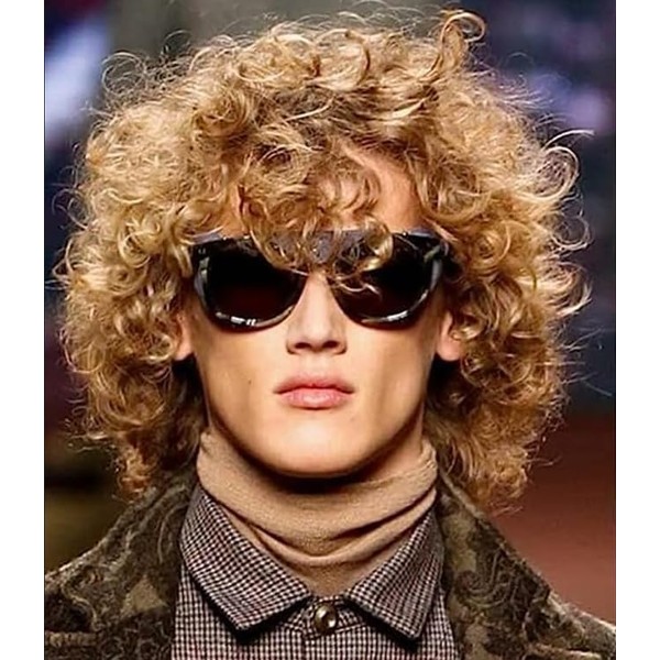 Salaibs Men's Brown Curly Wig Afro Short 70s 80s Synthetic