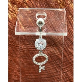 Dragonfly 14 Gage Key of Love Belly Button Ring Stainless Steel Cubic Zirconia