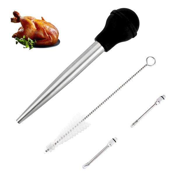 Turkey Baster Syringe for Cooking, Large Stainless Steel Meat Injector,