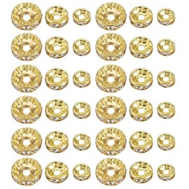 eMagTech 150PCS Rondelle Spacer Beads Shiny Rhinestone Loose Round Beads for Bracelet Necklace Earring Jewelry Making Decorations 6mm 8mm 10mm 50PCS Each Size Gold