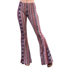 Daisy Del Sol High Waist Comfy Stretch Boho 70s Bell Bottom Fit to Flare Lounge Yoga Pants (Small, Marsala)