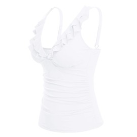 Yonique Women's Tankini Top Only Tummy Control Bathing Suit Top Ruffle Swimsuit Top V Neck Swim Tank Top No Bottom White M