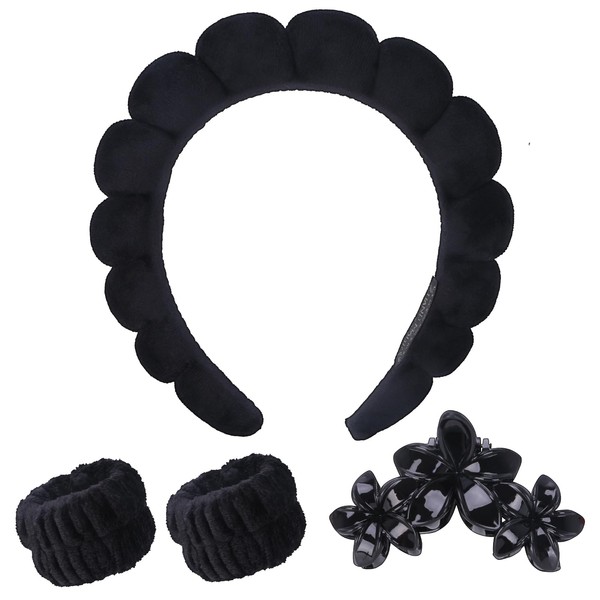 RAISEY 4pack Puffy Spa Sponge Washing Face Headband and Wristband