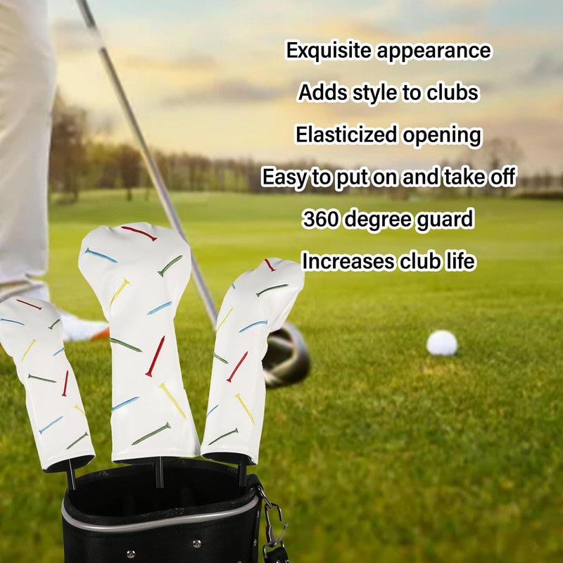 Golf Club Head Covers, 3pcs Long Neck Waterproof PU Leather