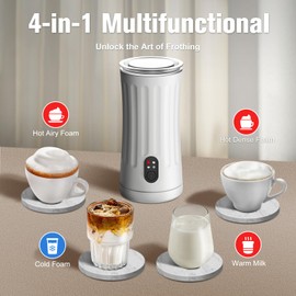 Electric Milk Frother, 4-in-1 Milk Steamer and Frother, 8.1oz/240ml Automatic Warm and Cold Foam Maker, Milk Warmer and Coffee Frother for Latte, Cappuccino, Macchiato(Cloud White)