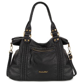 Montana West Black Hobo Bags for Women Soft Washed Leather Handbags Crossbody Purses Retro Shoulder Bags MWC-581BK