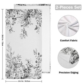 HUAZHIKOU Grey White Eucalyptus Hand Towels for Bathroom Set of 2 Microfiber Vintage Watercolor Black Floral Leaf Plant Dish Kitchen Towels Decorative Bathroom Towels for Bath Guest Shower 14"x28"