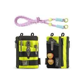 VIPERADE VE16R EDC Pocket Pouch with Strap, 5 EDC Pocket with 2 Zipper Pockets, Pocket Ogranizer for Men, Small EDC Sling Organizer Bag, Slim EDC Wallet Multitool Pocket Pouch (XPAC-Hot Lime)