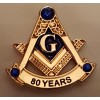 Masonic 80 year service lapel pin Gold blue stones