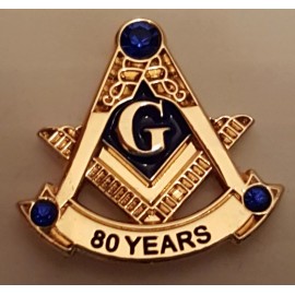 Masonic 80 year service lapel pin Gold blue stones