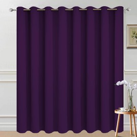 Yakamok 100% Wide Blackout Curtain 100 x 84 Inches for Sliding Glass Door, Grommet Light Blocking Thermal Insulated Room Divider Curtain for Living Room, 1 Panel,8.3ft Wide x 7ft Tall, Purple
