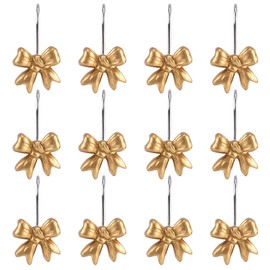 BOXOB 12pcs Gold Bow Shower Curtain Hooks Rings, Stainless Steel Bow Knot Decorative Shower Curtain Hooks for Bathroom Bedroom Decoration
