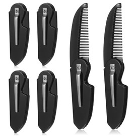 Guduling 6 Pcs Folding Mustache Combs for Men,Handmade Sawcut Mustache Comb,Mini Portable Moustache Comb,Fine Teeth Plastic Pocket Combs for Hair Care Styling(Black)