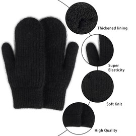 OVOY Unisex Winter-Thicken-Warmer-Knitted-Mittens - Outdoor Soft Lining Ski Fingerless Gloves for Cold Weather