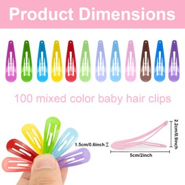 Snap Hair Clips, 100 Pcs Non-Slip Metal Barrettes, Colorful Snap Barrettes for Girls, Women, Kids and Birthday Gift