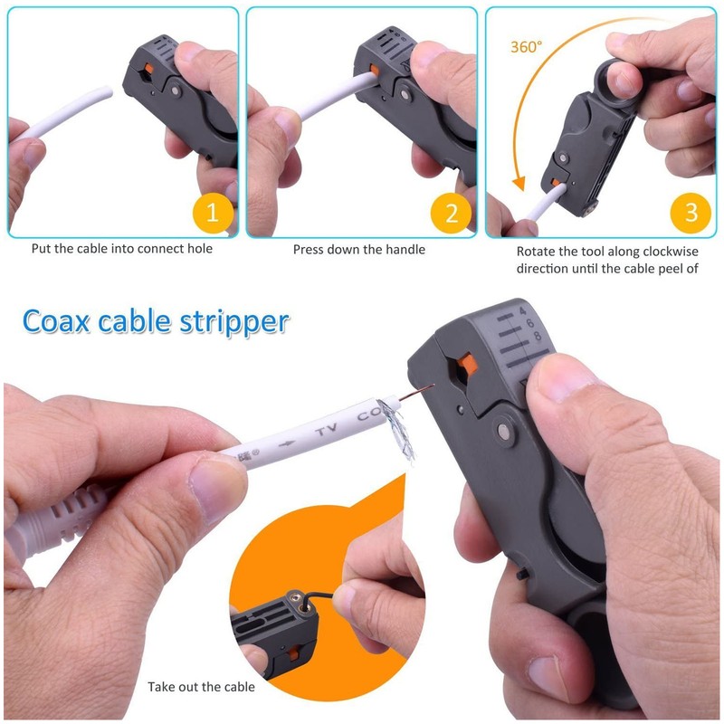 Coaxial Cable Crimper Wire Stripper Crimping Pliers with 20pcs F