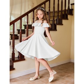 Arshiner Girls' Dresses Formal Special Occasion Wedding Dress with Pockets White Size 8