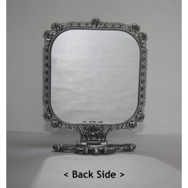 SEHAMANO Vintage Foldable Embossed Roses & Small Hearts Pattern Makeup Table Mirror, Decorative Square Shaped Mirror, Antique Vanity Cosmetic Double Sided Metal Frame Mirror (Matt Grey (Tin))