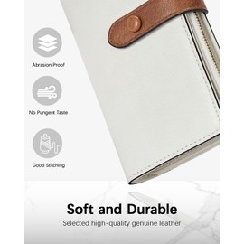 BOSTANTEN Womens Leather Wallets RFID Blocking Large Capacity Trifold Card Holder Ladies Phone Clutch Beige＆Brown