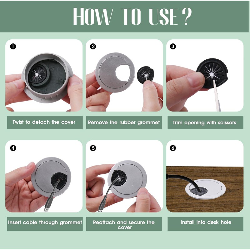 Cable Hole Cover 4-Pack, 2-3/8 Inch ABS Desk Grommet for