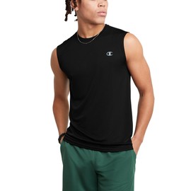 Champion Men's Athletic Muscle T-Shirt, Standard Fit, Moisture Wicking, Anti Odor, Available in Regular and Big & Tall, Black, XX-Large