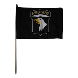 AES 12x18 12"x18" Wholesale Lot of 6 101st Airborne Black Stick Flag Wood Staff