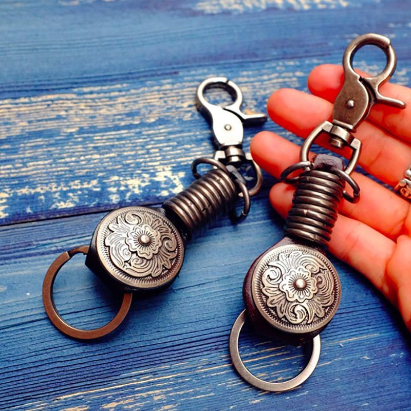 BUZZxSELECTION AC101 Men's Keychain, Stylish, Key Ring, Cowhide Leather, Retro