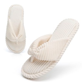 GOEWY House Flip Flops Slippers for Women Open Toe Cute Bow Slippers with Memory Foam Corduroy Cozy Trendy Gifts for Woman Indoor and Outdoor Anti-Skid Size 7 8