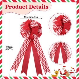 Skystuff Christmas Tree Topper Bow, Large Christmas Bows Red Christmas Tree Decorations Christmas Bows for Christmas Tree Wreath Garland Party Supplies (21x10 inches)