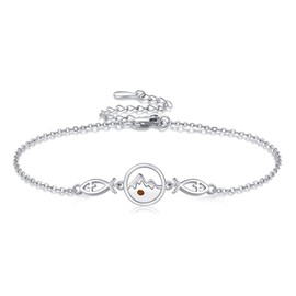HUKKUN Mustard Seed Bracelet 925 Sterling Silver Mustard Seed Bracelets for Women Jesus Fish Christian Religious Jewelry Gifts for Women